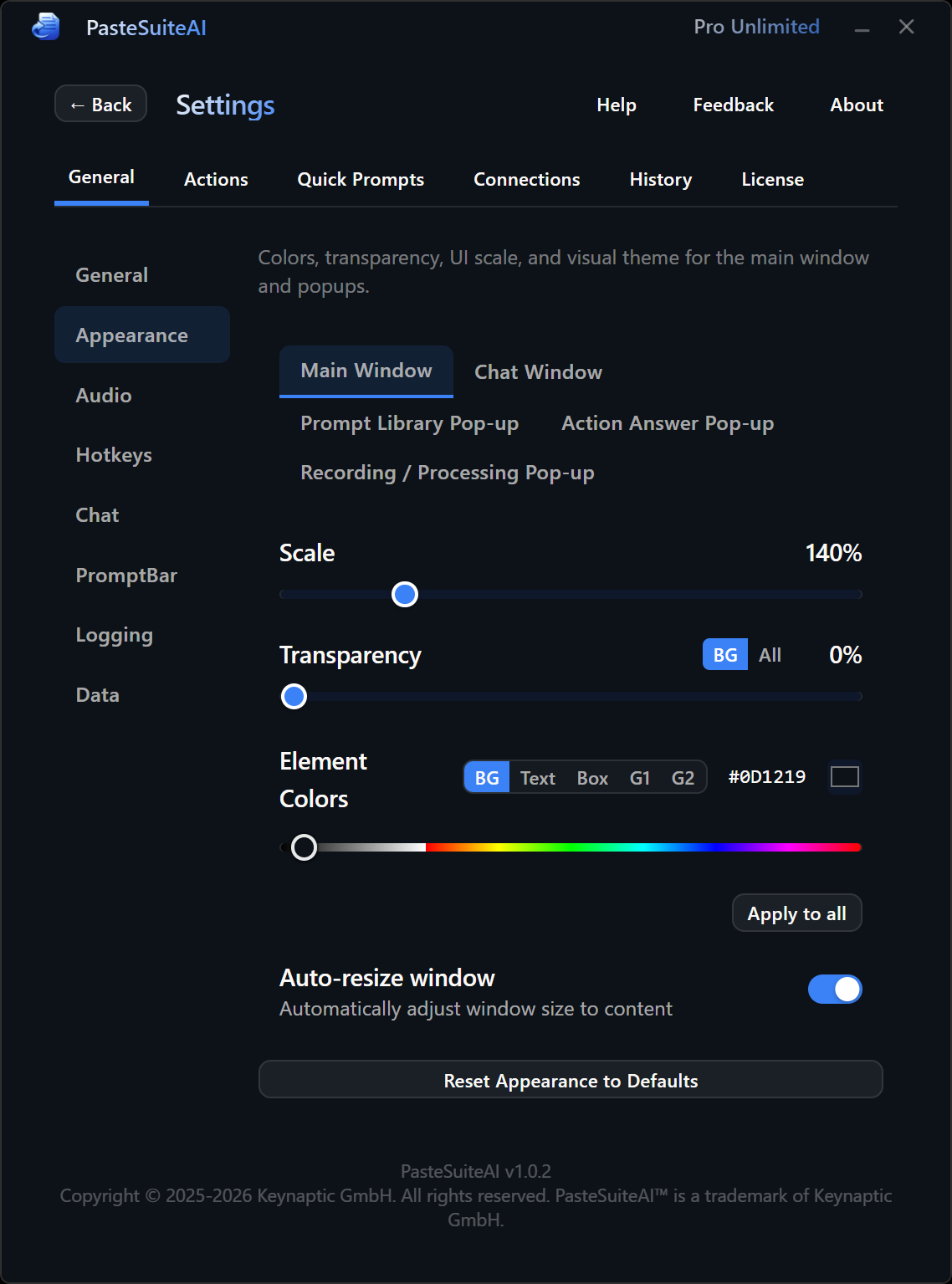 Appearance settings