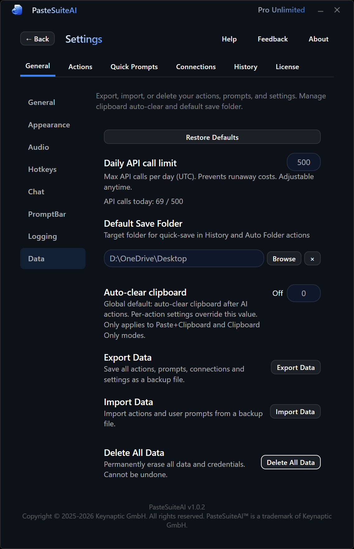 Restore defaults button